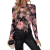 A new elegant rose floral print small stand-up collar mesh figure-hugging top for women from Europe and America cross-border in autumn and winter 2025 Item Picture